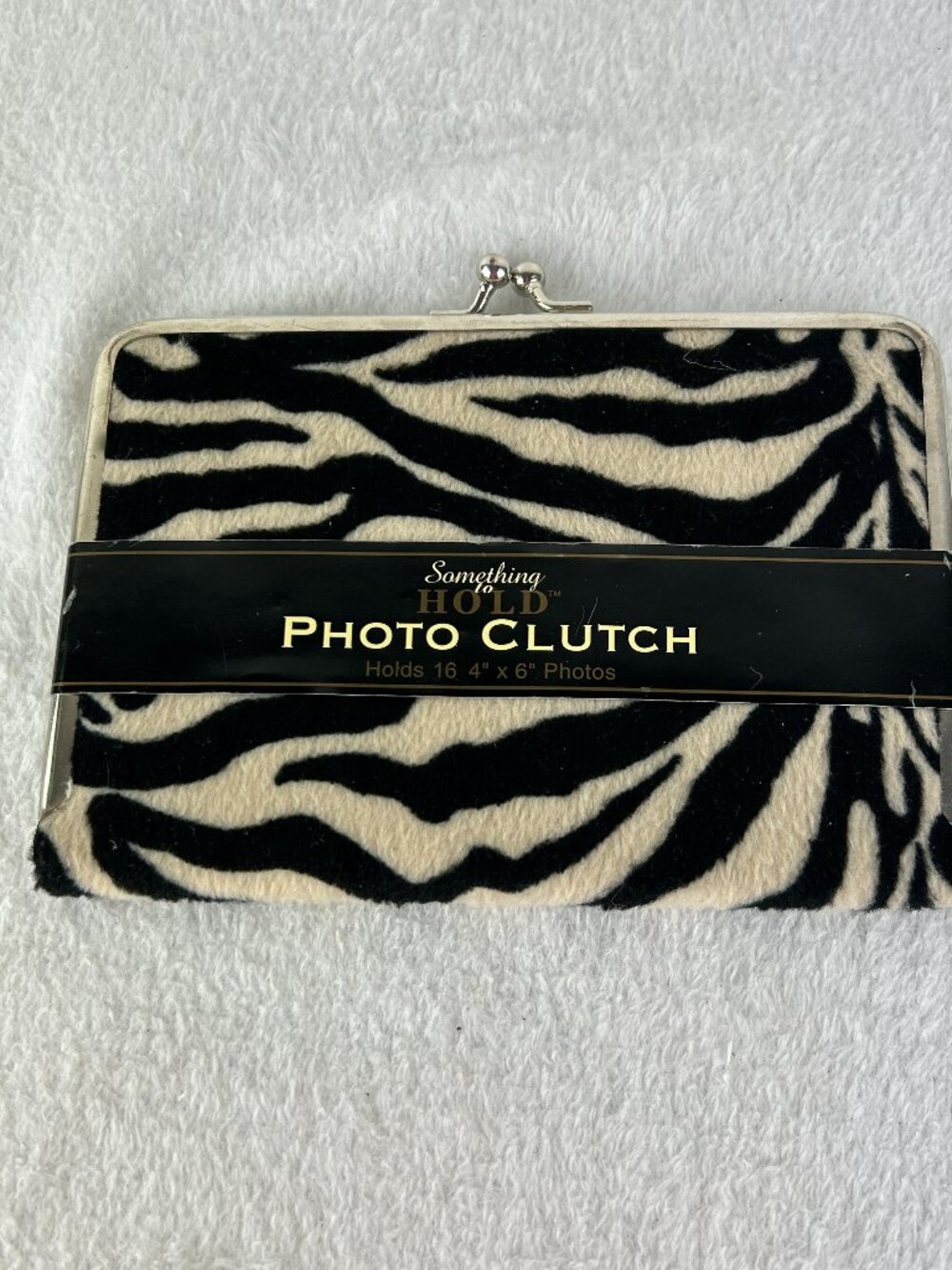 New Something to Hold Photo Clutch Holds 16 4"x6" photos Zebra Pattern White/Bla